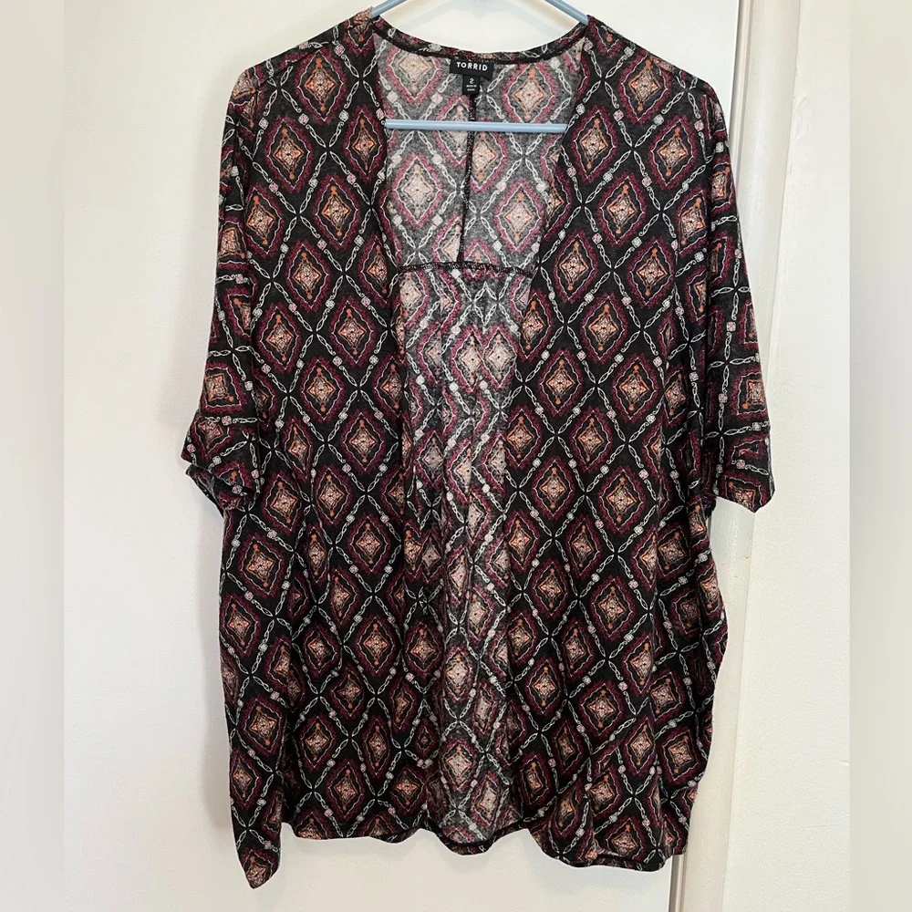 Torrid printed open front cardigan